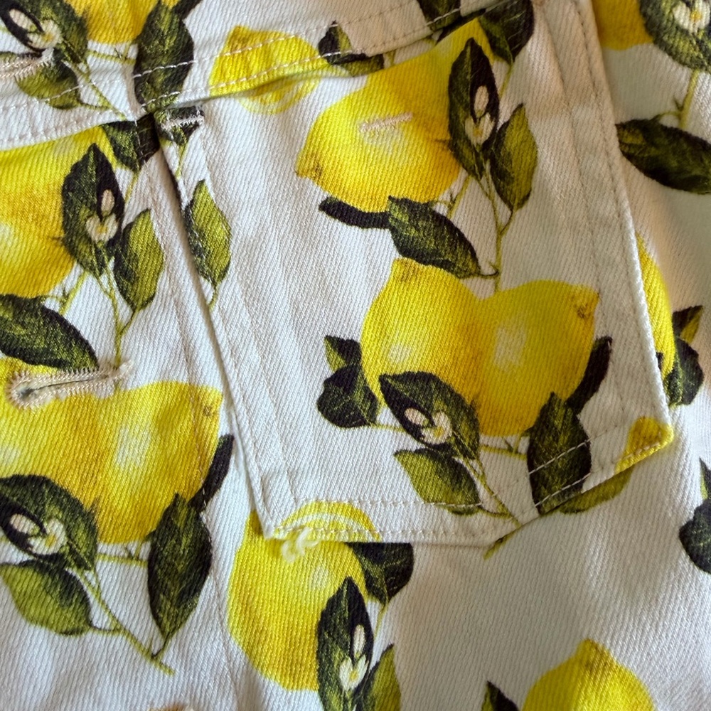 L’Agence Celine Lemon Print Denim Jacket Ivory Made in USA Yellow Size Medium - Picture 3 of 7